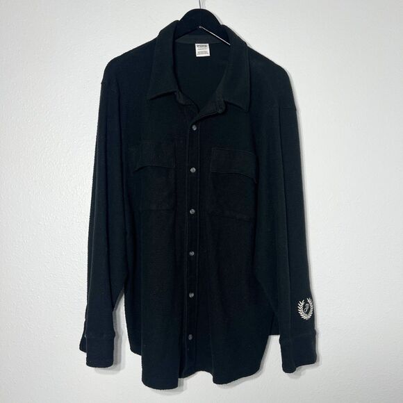 Victorias Secret Pink Shirt Womens XL Black Fleece Button Up Shacket Logo Lounge - Picture 2 of 9